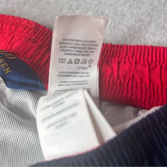 Polo Ralph Lauren Mens Med Swim Trunks Solid Swimsuit Navy Blue Red Pony Preppy - Picture 12 of 12